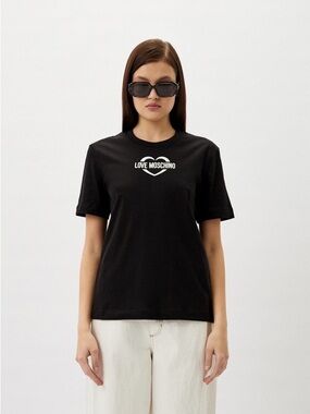 LOVE MOSCHINO Black Boxy Fit Short Sleeve T-Shirt AUTHENTIC Size Large Women’s L